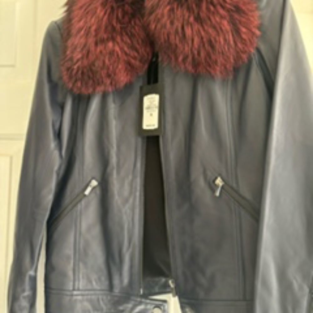 Neiman Marcus Leather Jacket with Fur Collar